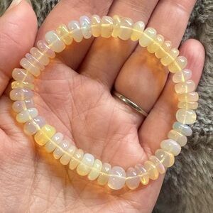 Natural opal bead bracelet donut shape stretch beaded jewelry yellow white